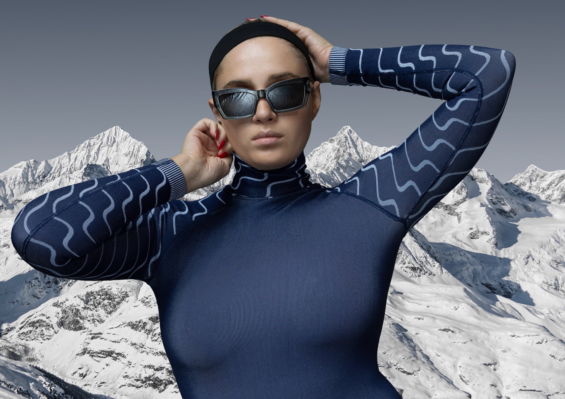 woman wearing luxury skiwear base layer
